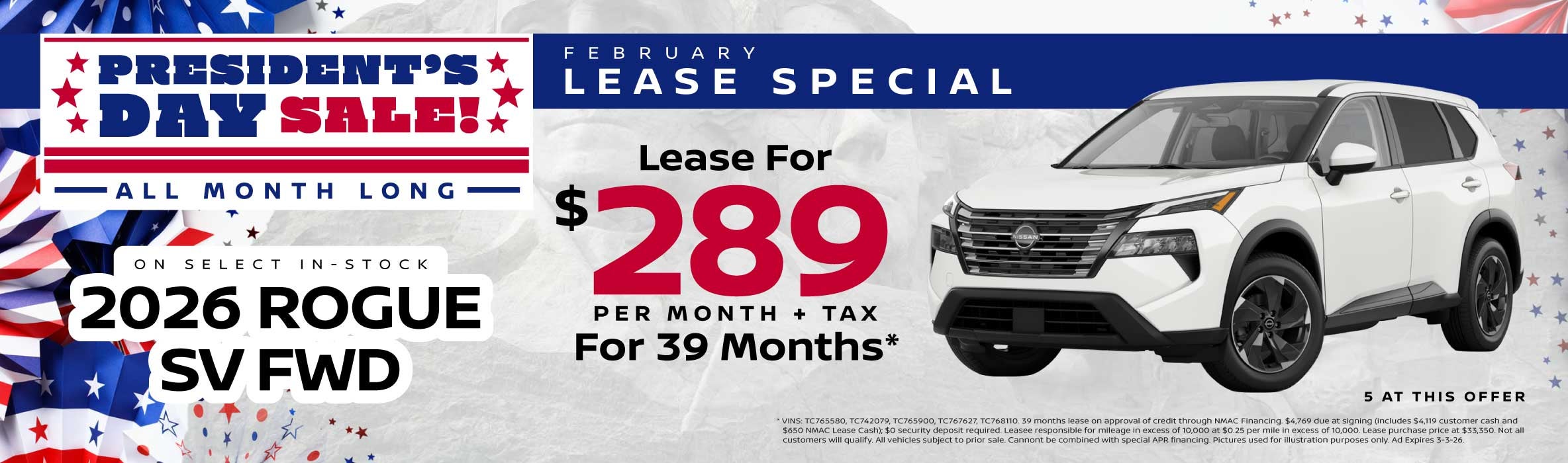 President's Day Sale - Lease 2026 Rogue SV for $289/mo+tax