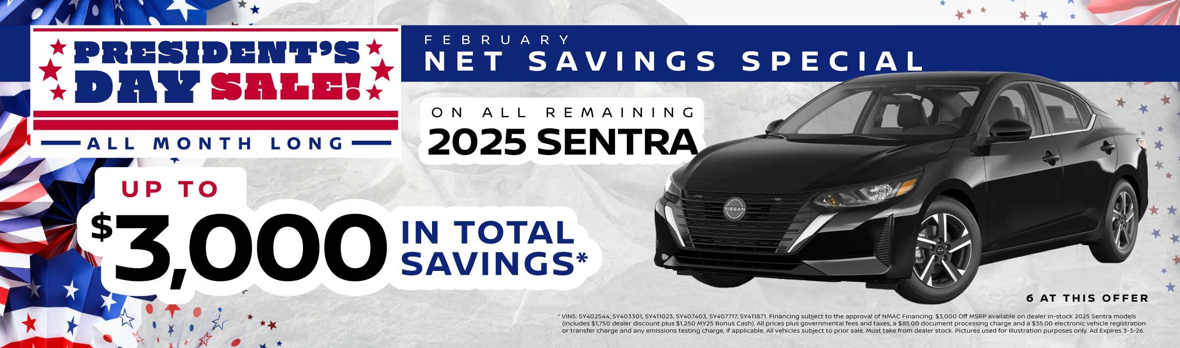 Up to $3,000 in Total Savings on all remaining 2025 Sentra