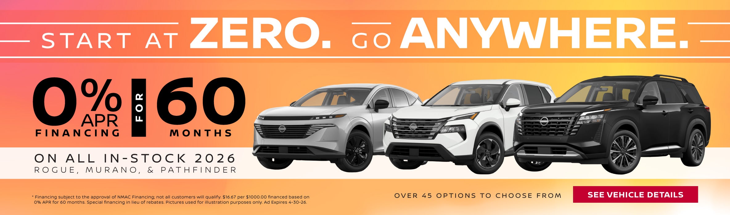 0% APR for 60 Months on select in-stock 2026 Models