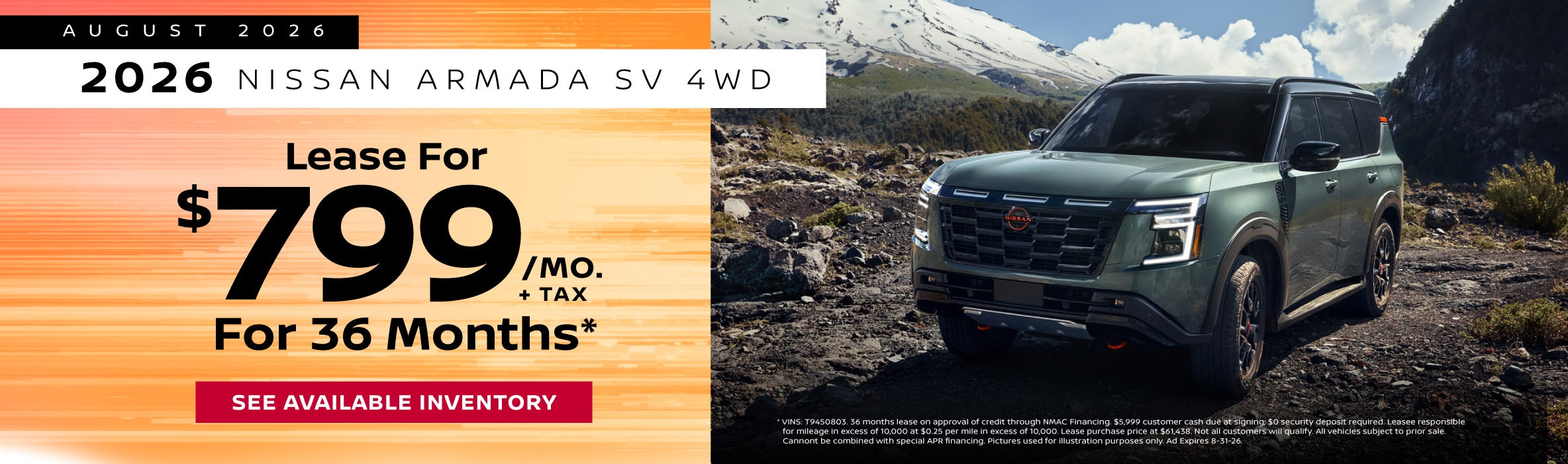 Armada Lease Special for $799/mo+tax for 36 months
