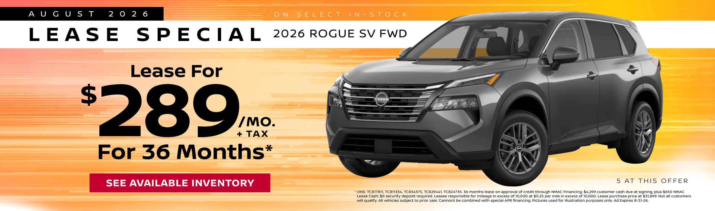 Rogue Lease Special for $289/mo+tax for 36 months