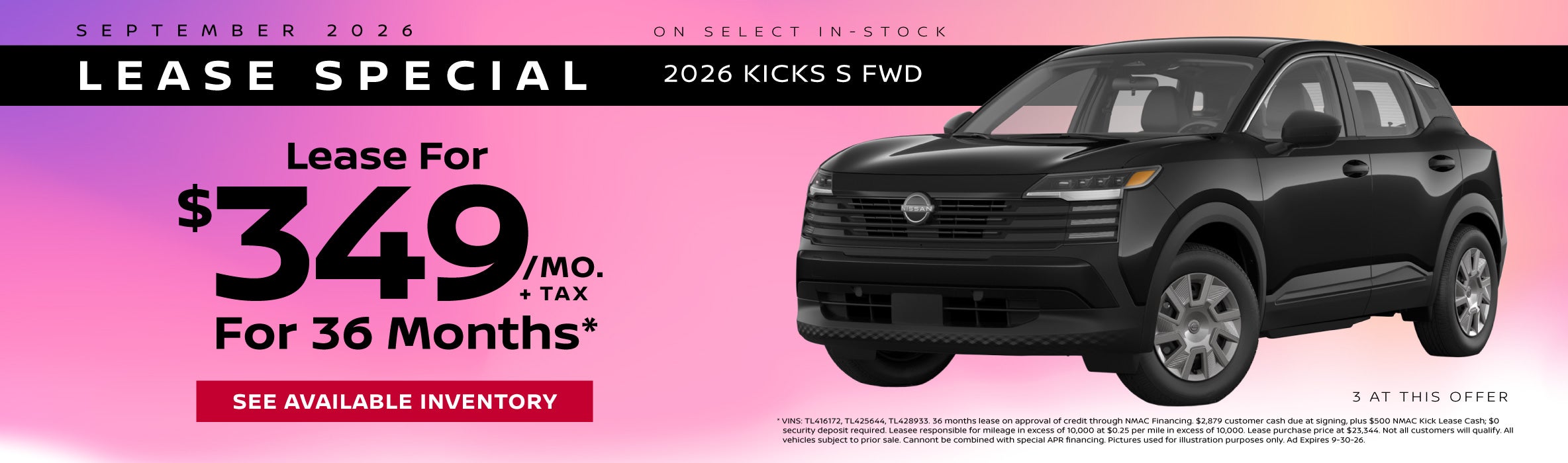 Lease the 2026 Nissan Kicks S FWD