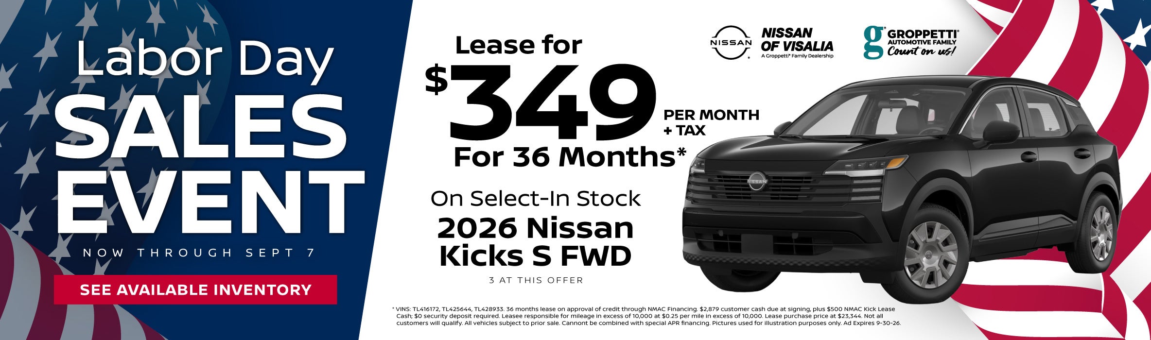 Labor Day Sales Event - 2026 Nissan Kicks S FWD