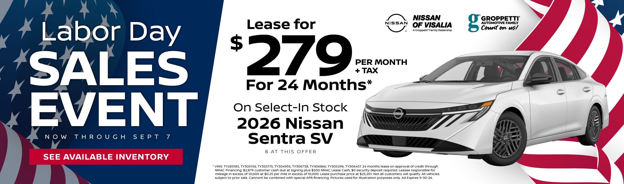Labor Day Sales Event - 2026 Nissan Sentra SV