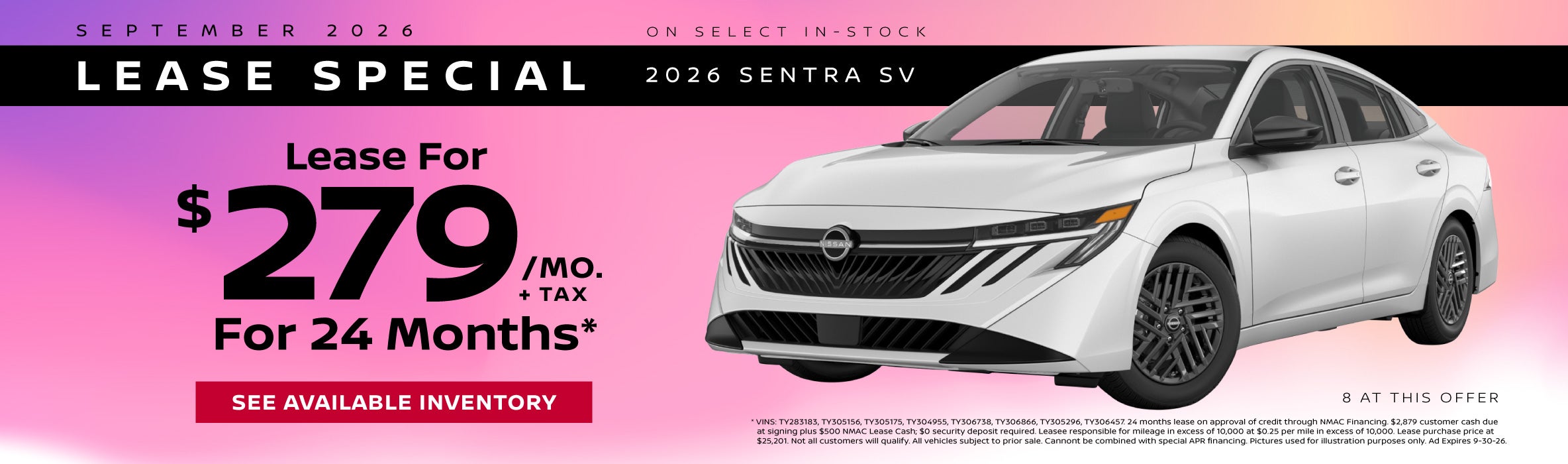 Lease the 2026 Nissan Sentra SV